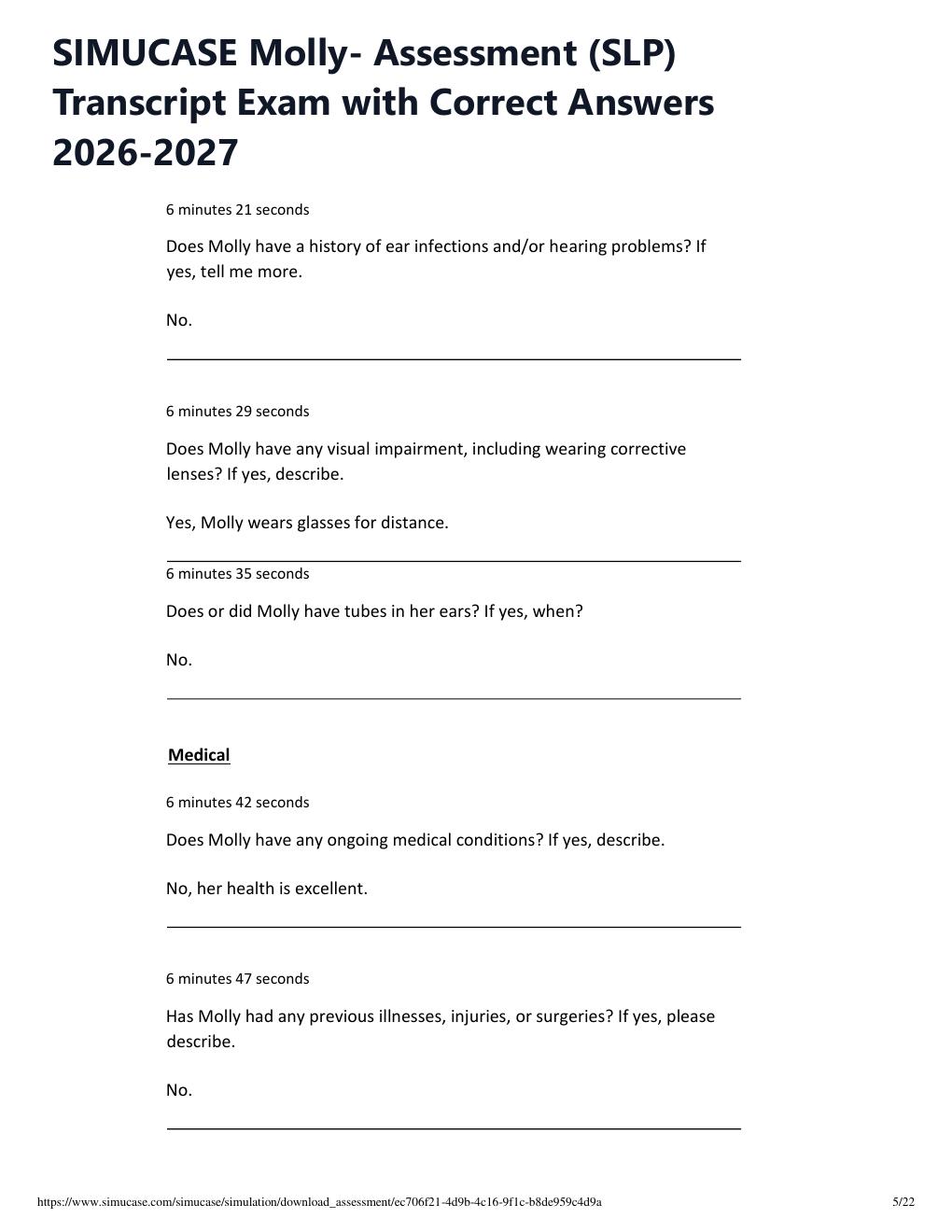 Preview page 5 of SIMUCASE Molly- Assessment (SLP) Transcript Exam with Correct Answers 2026-2027