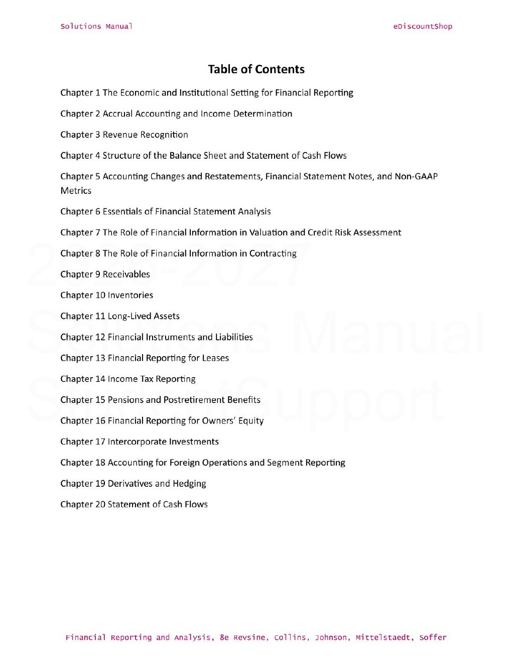 Preview page 2 of Solutions Manual For Financial Reporting and Analysis, Eighth Edition By Revsine, Collins, Johnson, Mittelstaedt, Soffer