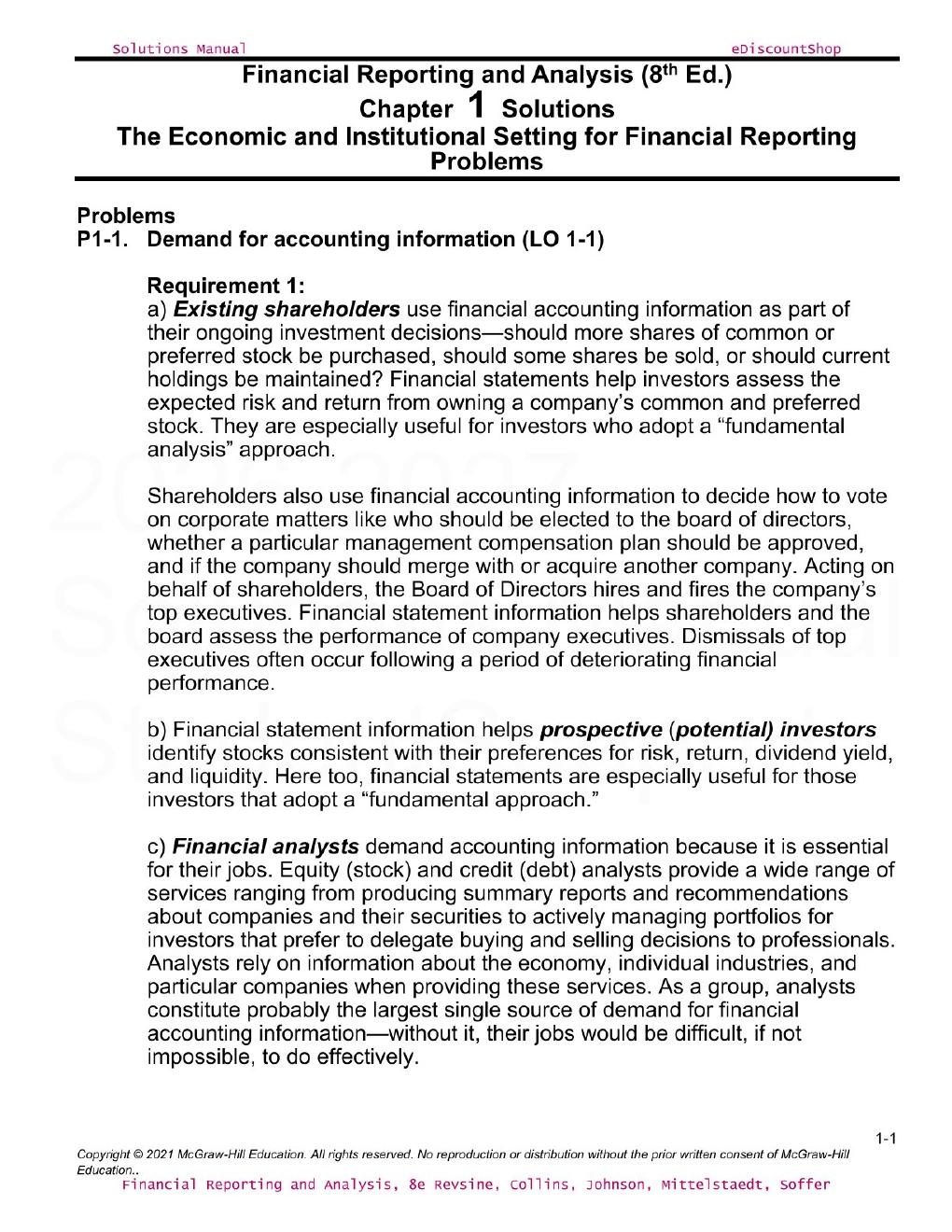 Preview page 3 of Solutions Manual For Financial Reporting and Analysis, Eighth Edition By Revsine, Collins, Johnson, Mittelstaedt, Soffer