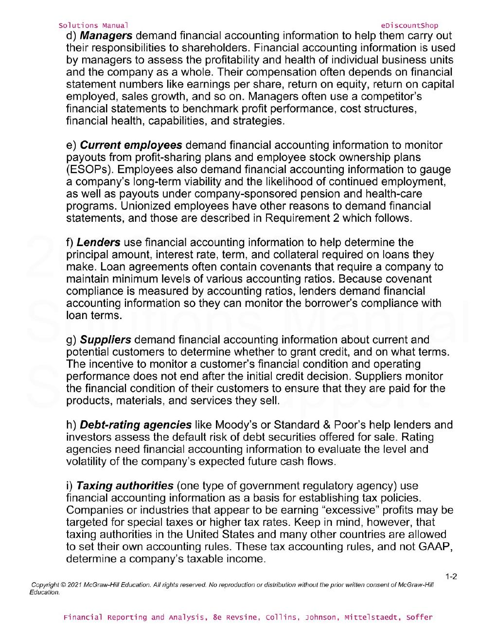 Preview page 4 of Solutions Manual For Financial Reporting and Analysis, Eighth Edition By Revsine, Collins, Johnson, Mittelstaedt, Soffer