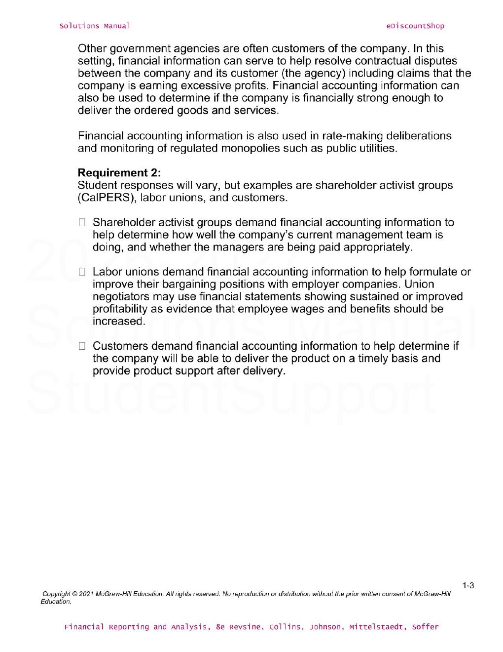Preview page 5 of Solutions Manual For Financial Reporting and Analysis, Eighth Edition By Revsine, Collins, Johnson, Mittelstaedt, Soffer