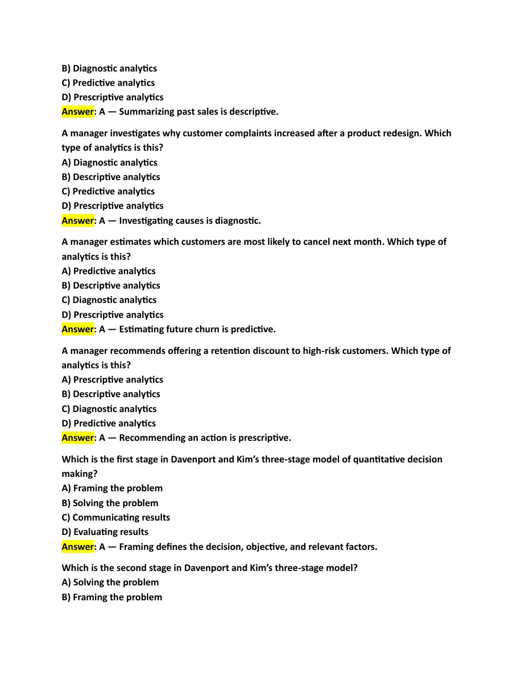 Preview page 2 of WGU C207 OBJECTIVE ASSESSMENT  DATA-DRIVEN DECISION MAKING: QUESTIONS  WITH ANSWERS AND EXPLANATIONS