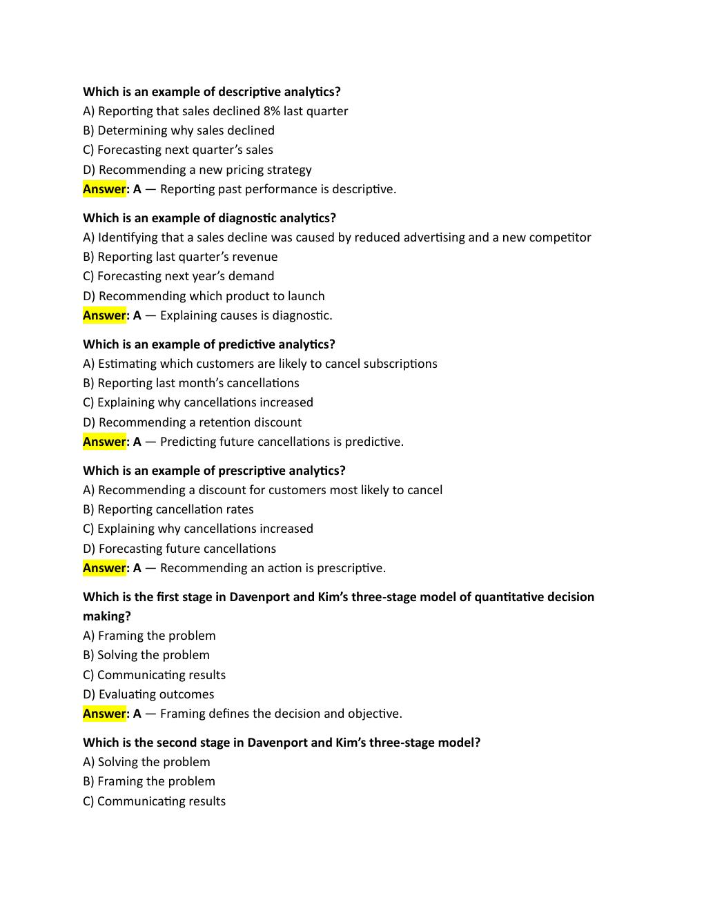 Preview page 2 of WGU D083 OBJECTIVE ASSESSMENT Data Driven Decision Making: 100 Questions with  Answers and Explanations