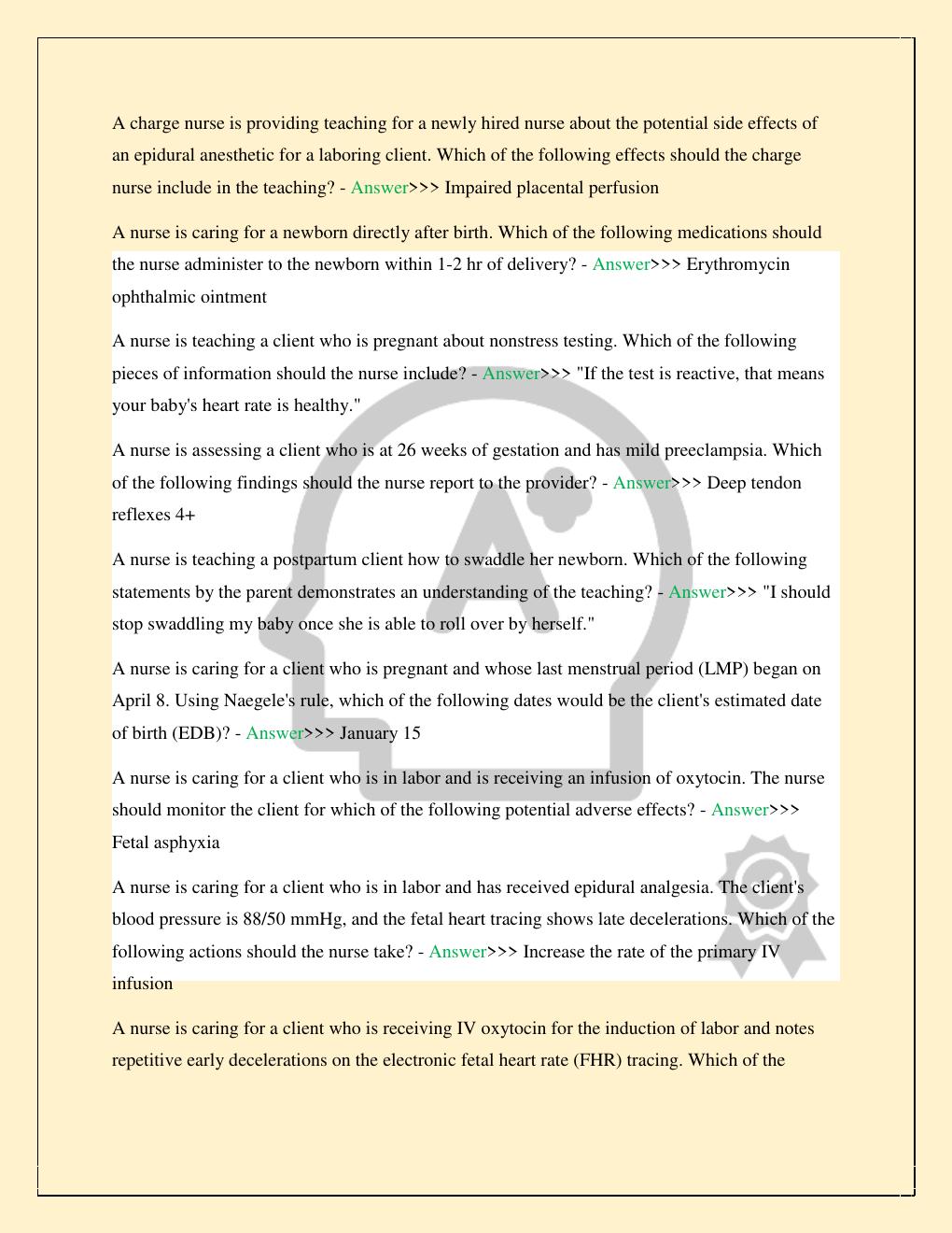Preview page 3 of ATI MATERNAL NEWBORN NURSING LEARNING SYSTEMS 3.0 LATEST 2026/2027 COMPLETE STUDY QUESTIONS WITH CORRECT VERIFIED ANSWER