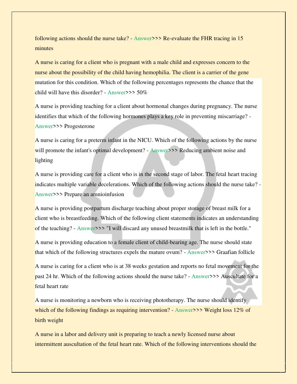 Preview page 4 of ATI MATERNAL NEWBORN NURSING LEARNING SYSTEMS 3.0 LATEST 2026/2027 COMPLETE STUDY QUESTIONS WITH CORRECT VERIFIED ANSWER