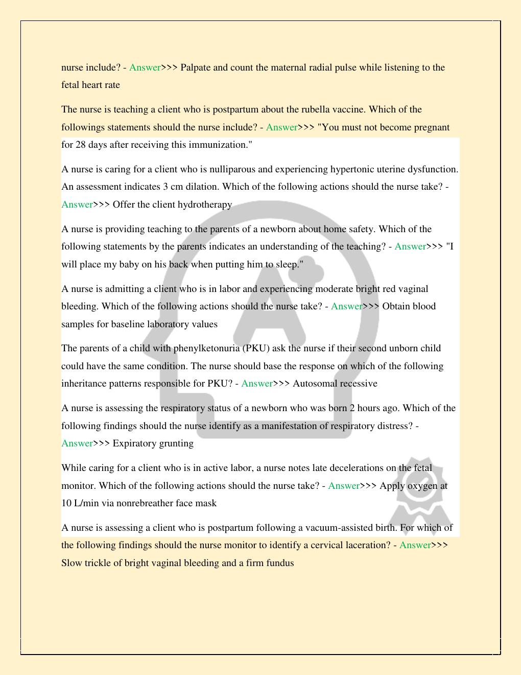 Preview page 5 of ATI MATERNAL NEWBORN NURSING LEARNING SYSTEMS 3.0 LATEST 2026/2027 COMPLETE STUDY QUESTIONS WITH CORRECT VERIFIED ANSWER