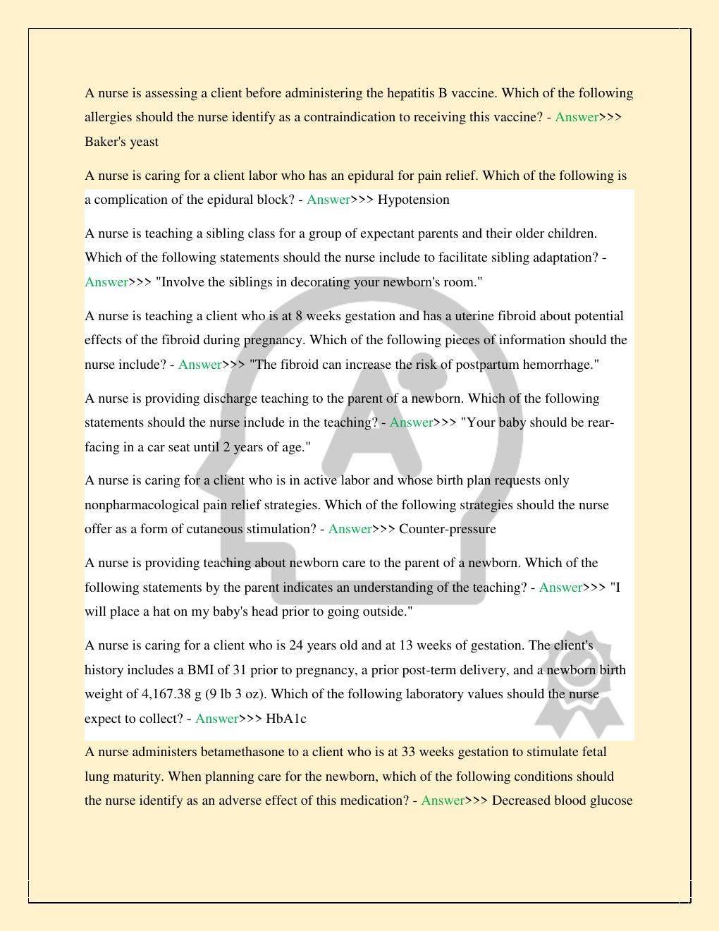 Preview page 6 of ATI MATERNAL NEWBORN NURSING LEARNING SYSTEMS 3.0 LATEST 2026/2027 COMPLETE STUDY QUESTIONS WITH CORRECT VERIFIED ANSWER