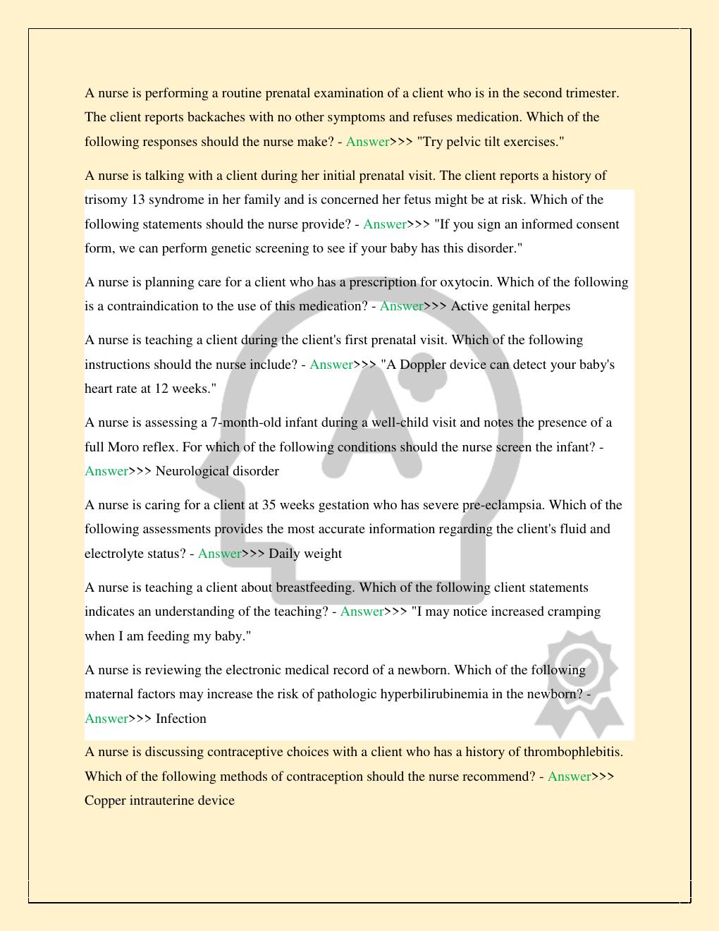 Preview page 7 of ATI MATERNAL NEWBORN NURSING LEARNING SYSTEMS 3.0 LATEST 2026/2027 COMPLETE STUDY QUESTIONS WITH CORRECT VERIFIED ANSWER