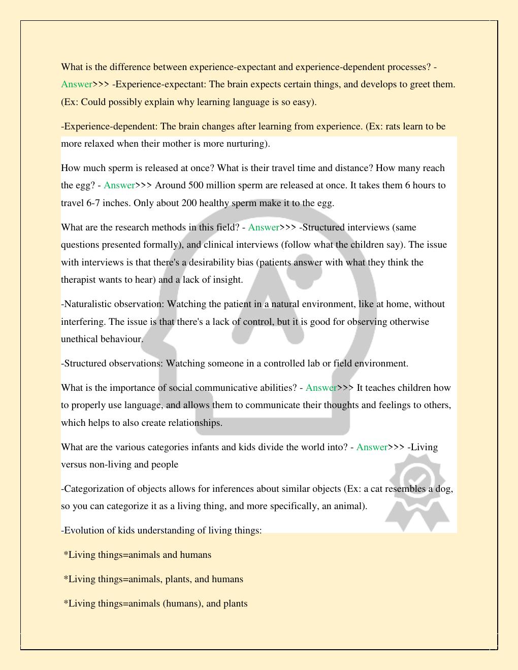 Preview page 3 of QUEEN'S UNIVERSITY DEVELOPMENTAL PSYCHOLOGY MIDTERM 1 TEST LATEST 2026/2027 COMPLETE STUDY QUESTIONS WITH CORRECT ASNWER