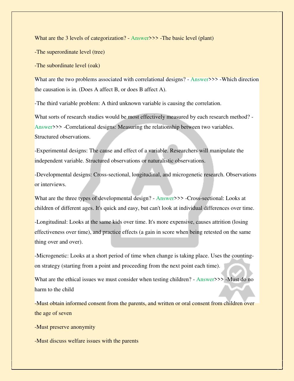 Preview page 4 of QUEEN'S UNIVERSITY DEVELOPMENTAL PSYCHOLOGY MIDTERM 1 TEST LATEST 2026/2027 COMPLETE STUDY QUESTIONS WITH CORRECT ASNWER