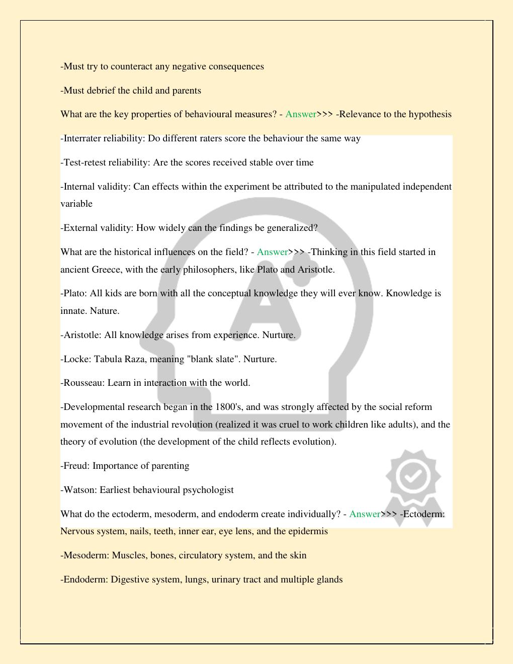 Preview page 5 of QUEEN'S UNIVERSITY DEVELOPMENTAL PSYCHOLOGY MIDTERM 1 TEST LATEST 2026/2027 COMPLETE STUDY QUESTIONS WITH CORRECT ASNWER