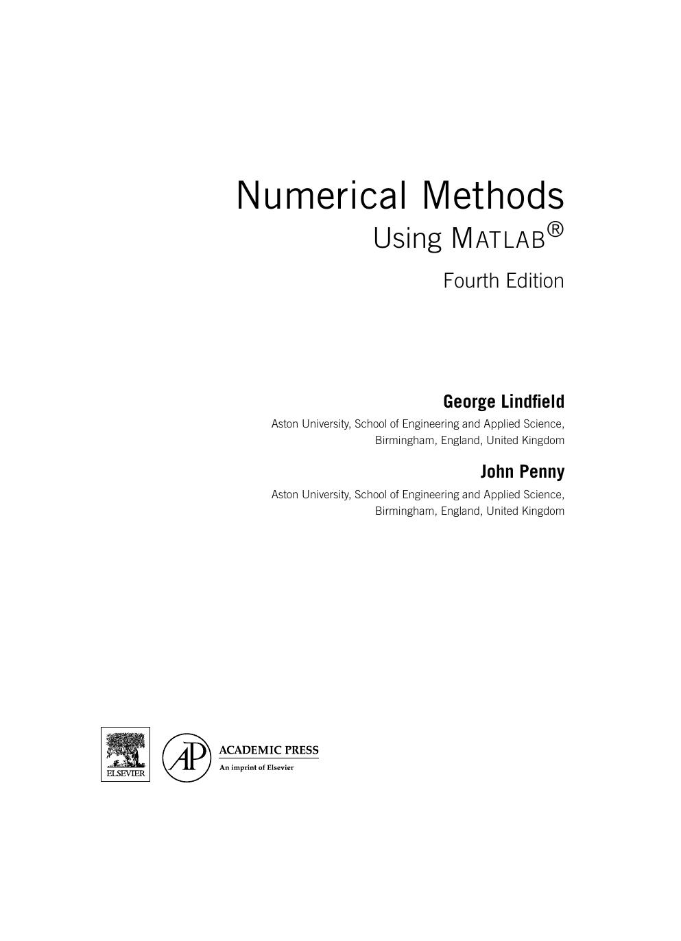 Preview page 3 of Numerical Methods Using MATLAB 4th Edition By George Lindfield, John Penny ISBN: 9780128122563