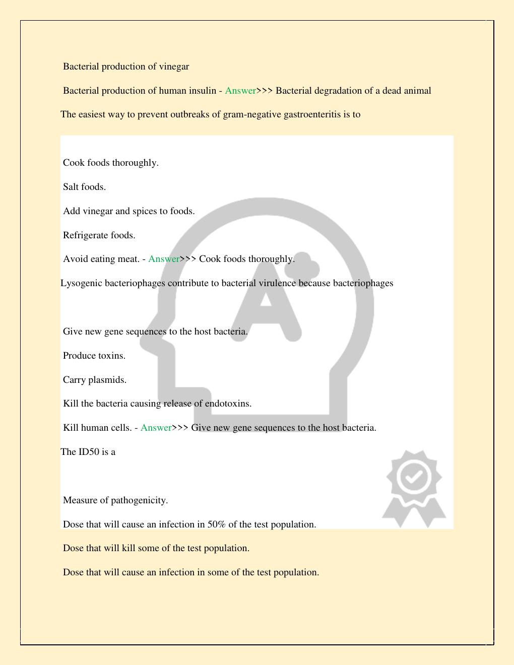 Preview page 3 of MCB 2010 MICROBIOLOGY FINAL PRACTICE EXAM COMPLETE 2026/2027 STUDY QUESTIONS WITH CORRECT VERIFIED ANSWERS 100% TOP RATE