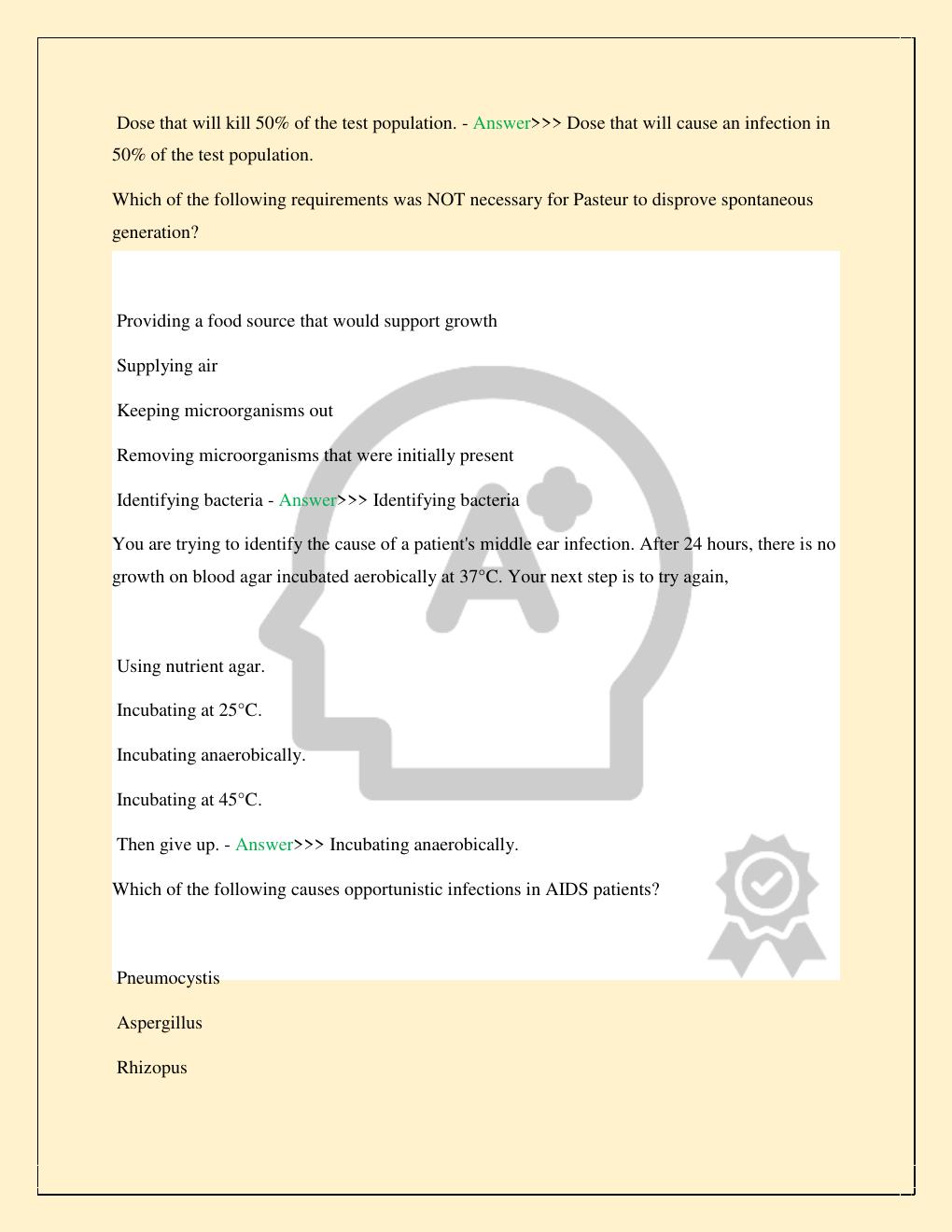 Preview page 4 of MCB 2010 MICROBIOLOGY FINAL PRACTICE EXAM COMPLETE 2026/2027 STUDY QUESTIONS WITH CORRECT VERIFIED ANSWERS 100% TOP RATE