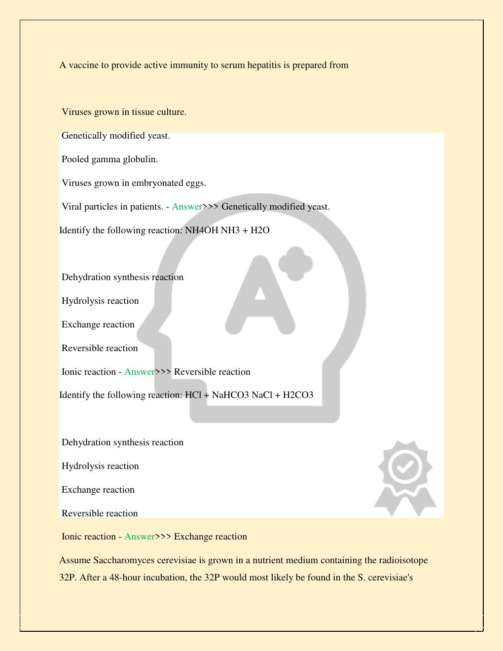 Preview page 6 of MCB 2010 MICROBIOLOGY FINAL PRACTICE EXAM COMPLETE 2026/2027 STUDY QUESTIONS WITH CORRECT VERIFIED ANSWERS 100% TOP RATE