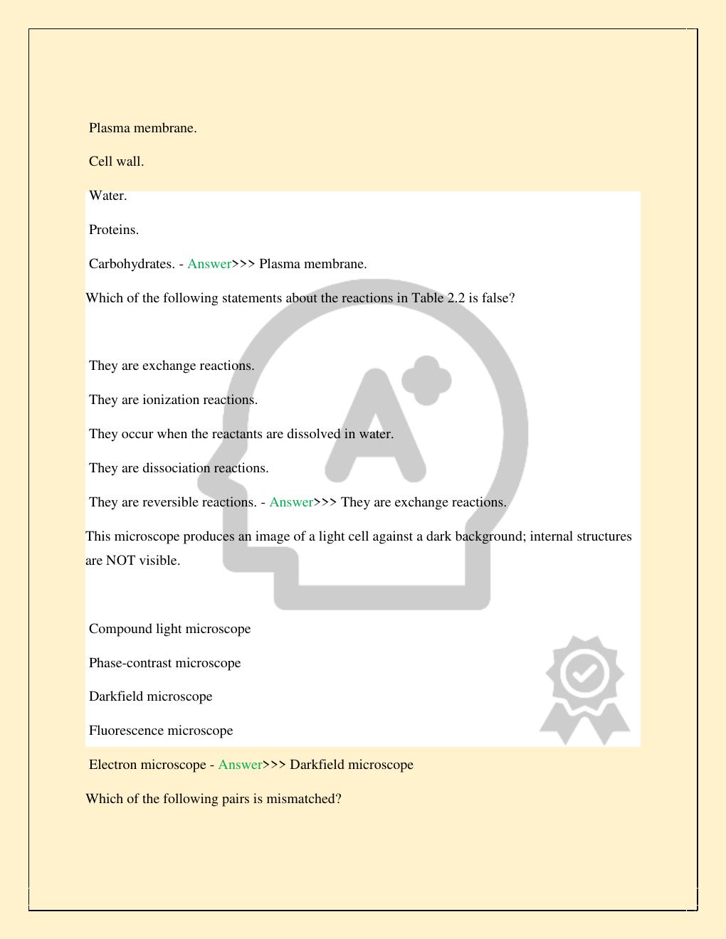 Preview page 7 of MCB 2010 MICROBIOLOGY FINAL PRACTICE EXAM COMPLETE 2026/2027 STUDY QUESTIONS WITH CORRECT VERIFIED ANSWERS 100% TOP RATE