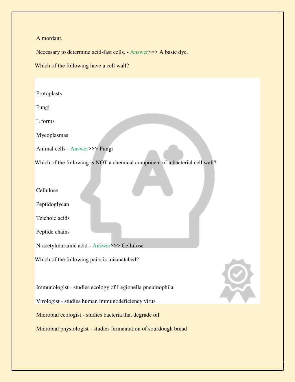 Preview page 9 of MCB 2010 MICROBIOLOGY FINAL PRACTICE EXAM COMPLETE 2026/2027 STUDY QUESTIONS WITH CORRECT VERIFIED ANSWERS 100% TOP RATE