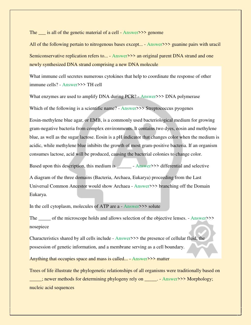 Preview page 3 of MICROBIOLOGY STRAIGHTERLINE MCB FINAL EXAM LATEST 2026/2027 COMPLETE STUDY QUESTIONS WITH VERIFIED ANSWERS 100% TOP RATE