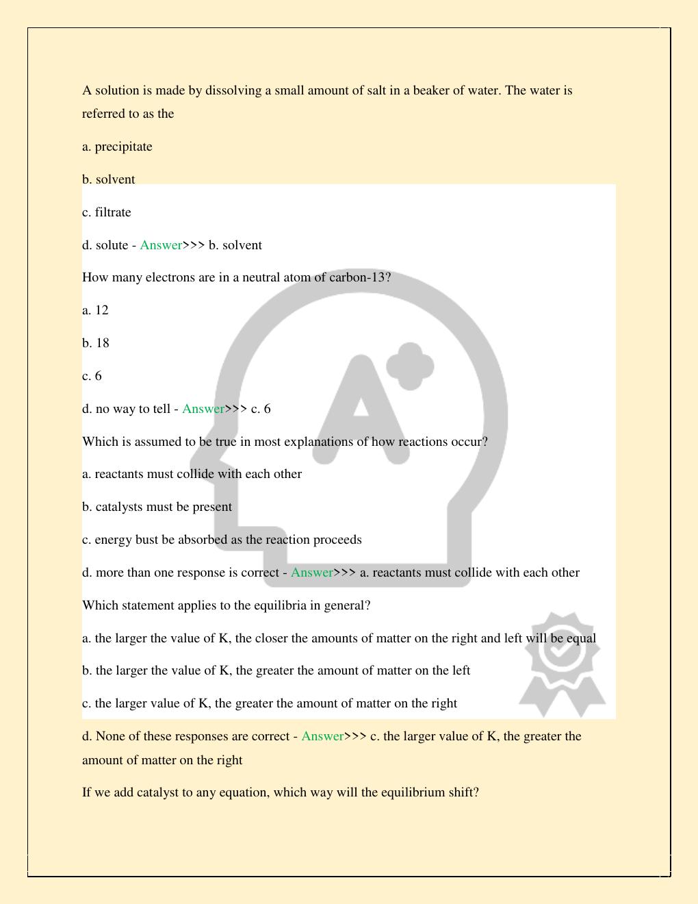 Preview page 3 of CHEM 1010 FINAL EXAM STUDY NEWEST 2026/2027 STUDY QUESTIONS WITH VERIFIED CORRECT SOLUTIONS GUARANTEED PASS | RATED A+