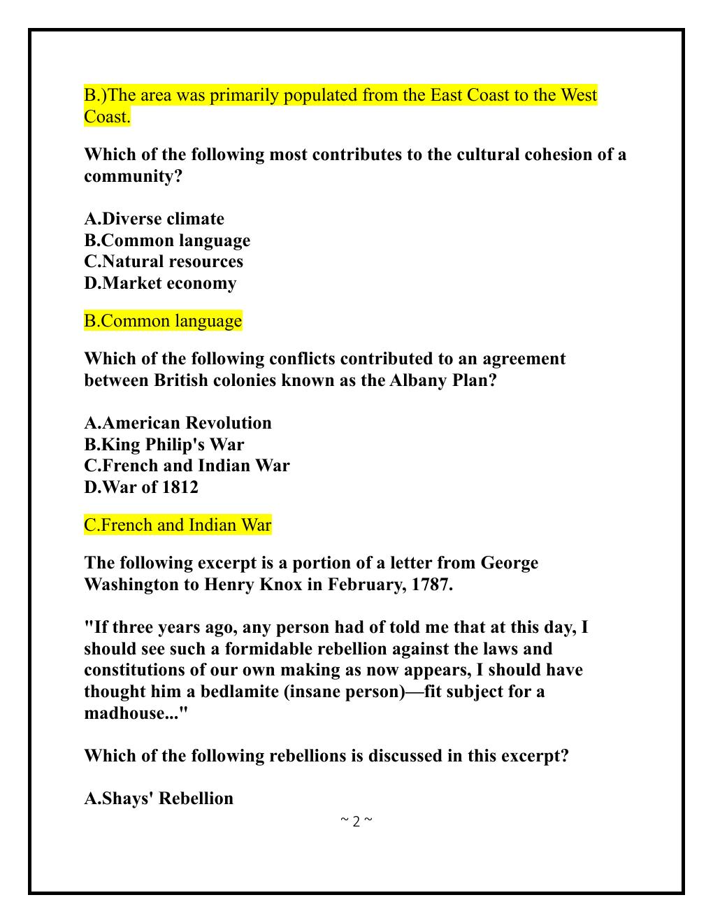 Preview page 2 of PRAXIS Elementary Education: Multiple  Subjects Social Studies (5004) Practice Test  Questions (forms 1 and 2) Accurate