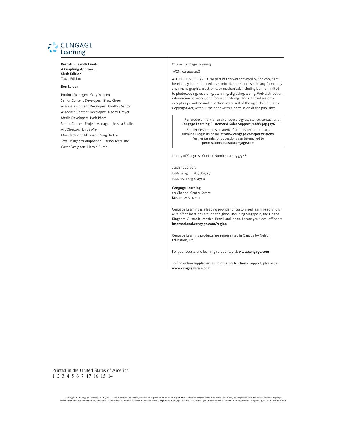 Preview page 8 of Precalculus with Limits A Graphing Approach, Texas Edition 6th Edition By Ron Larson