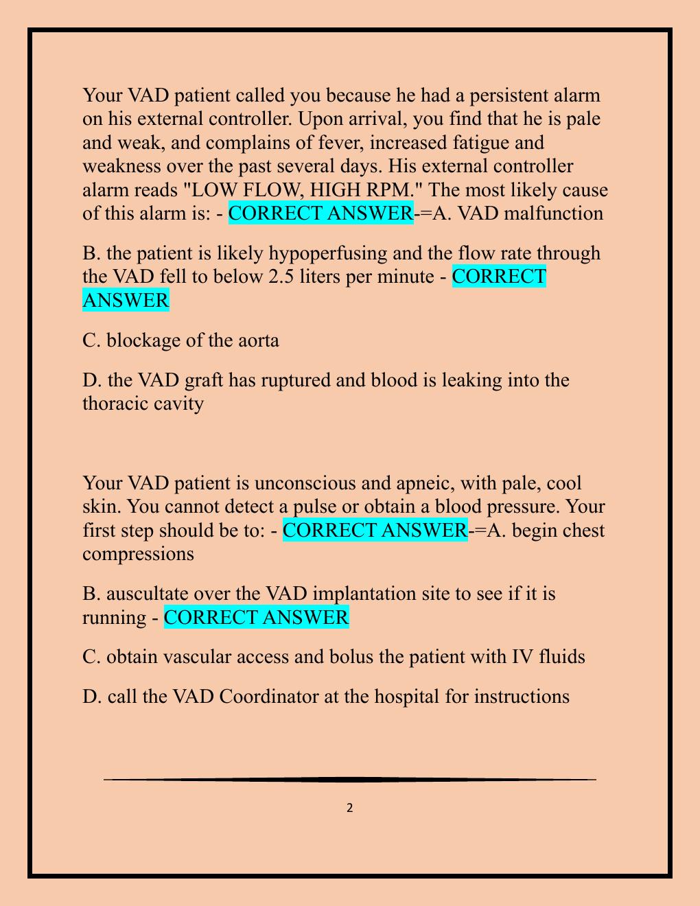Preview page 2 of FireRescue1 - Ventricular Assist Devices:  Assessment and Treatment Considerations (BLS) - Final Exam