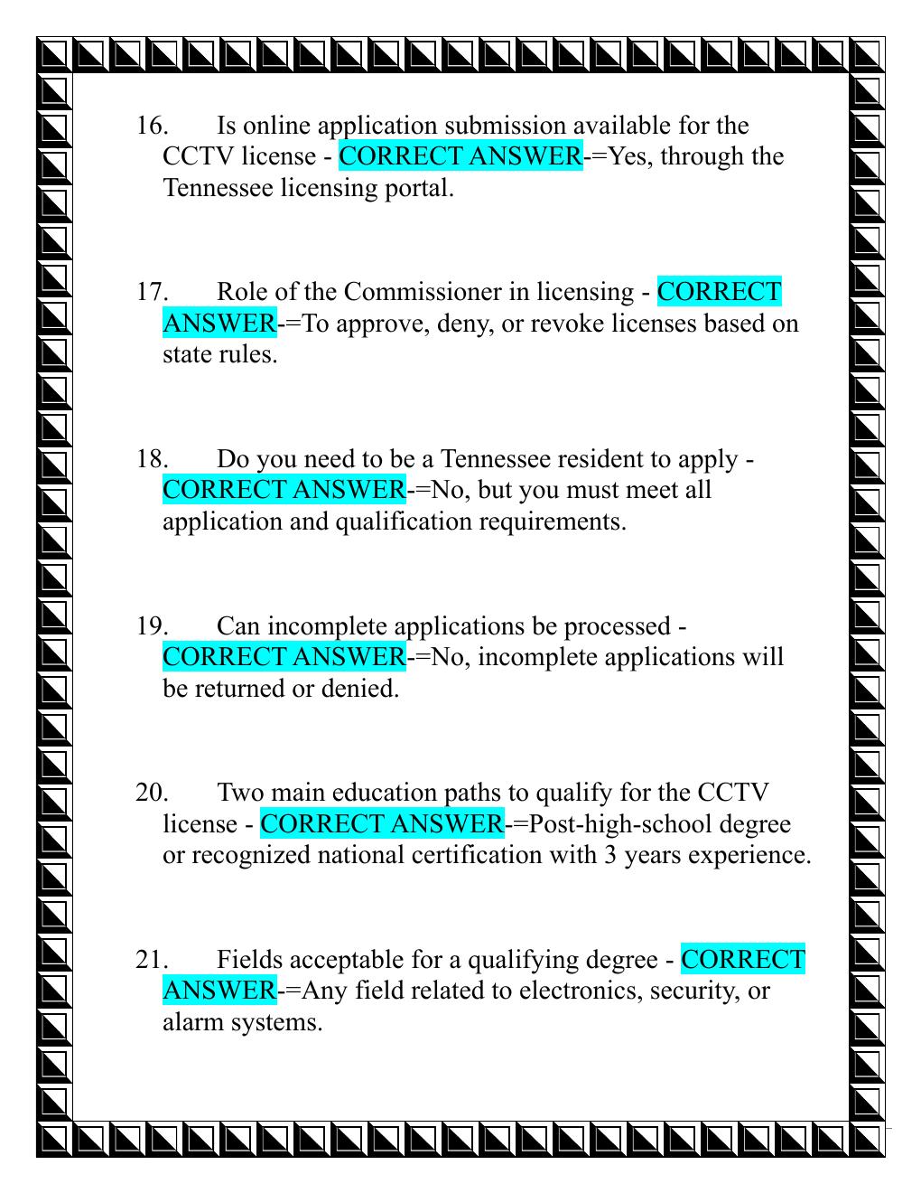 Preview page 4 of Tennessee CCTV Qualifying Agent Licensing &  Certification Guide Midterm Exam with Well  Updated Questions and Verified