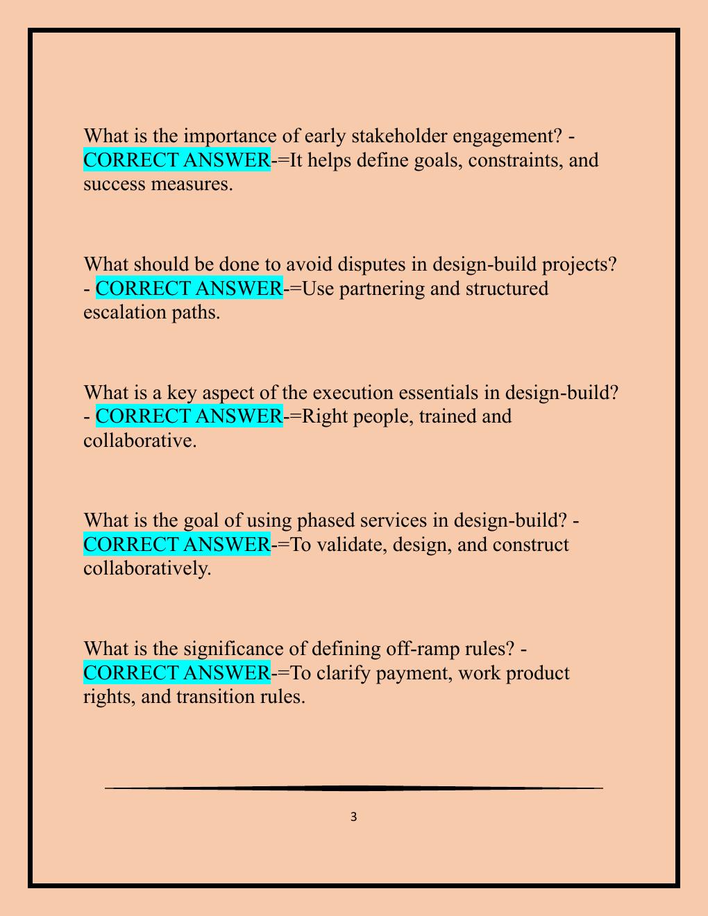 Preview page 3 of 1    DBIA Certification Exam: Key Principles,  Procurement, Contracting & Execution