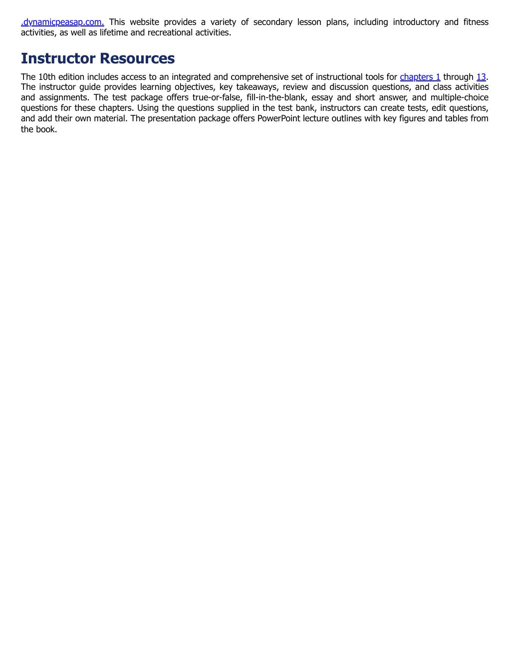 Preview page 10 of Dynamic Physical Education for Secondary School Students 10th Edition By Timothy Brusseau, Heather Erwin, Paul Darst, Ro