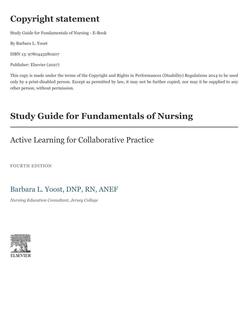Preview page 2 of Study Guide for Fundamentals of Nursing 4th Edition By Barbara Yoost