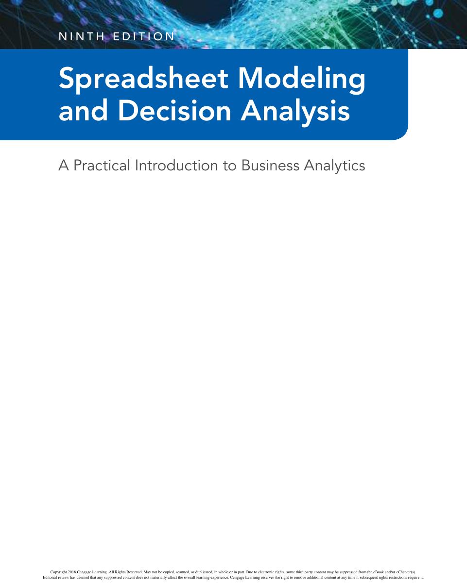 Preview page 2 of Spreadsheet Modeling and Decision Analysis A Practical Introduction to Business Analytics 9th Edition By Cliff Ragsdale