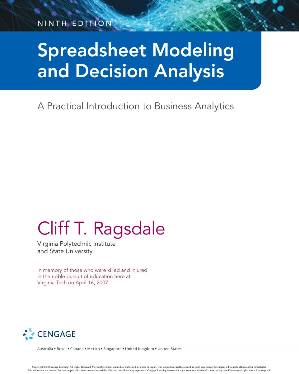 Preview page 4 of Spreadsheet Modeling and Decision Analysis A Practical Introduction to Business Analytics 9th Edition By Cliff Ragsdale