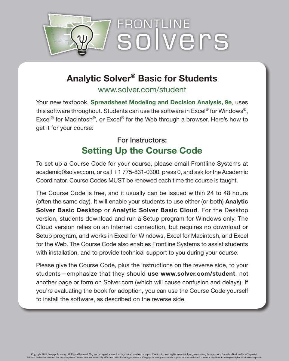 Preview page 6 of Spreadsheet Modeling and Decision Analysis A Practical Introduction to Business Analytics 9th Edition By Cliff Ragsdale