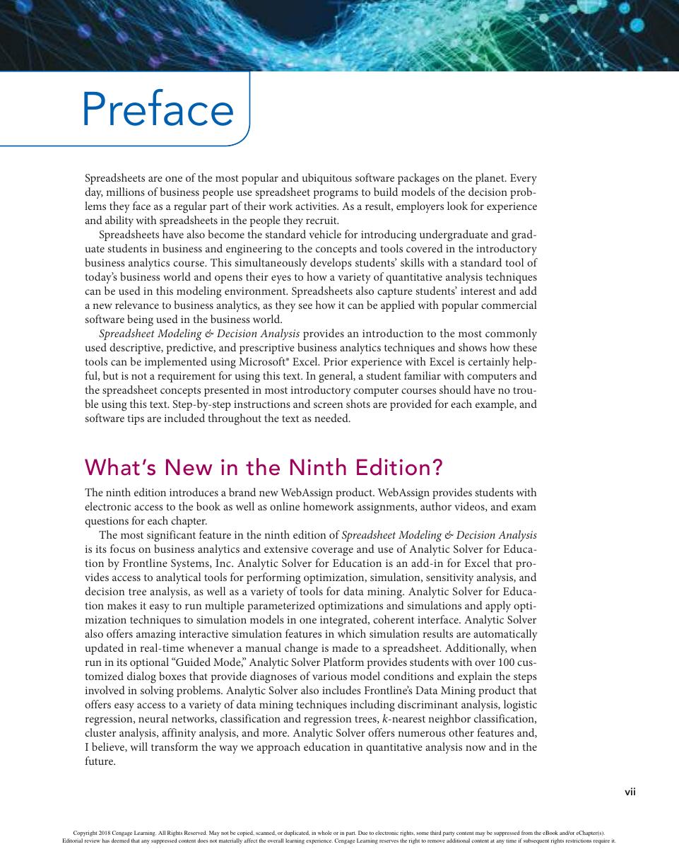 Preview page 9 of Spreadsheet Modeling and Decision Analysis A Practical Introduction to Business Analytics 9th Edition By Cliff Ragsdale