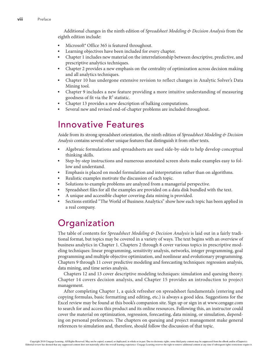 Preview page 10 of Spreadsheet Modeling and Decision Analysis A Practical Introduction to Business Analytics 9th Edition By Cliff Ragsdale