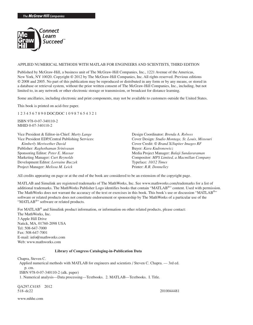 Preview page 4 of Applied Numerical Methods With MATLAB for Engineers & Scientists 3rd Edition By Steven Chapra