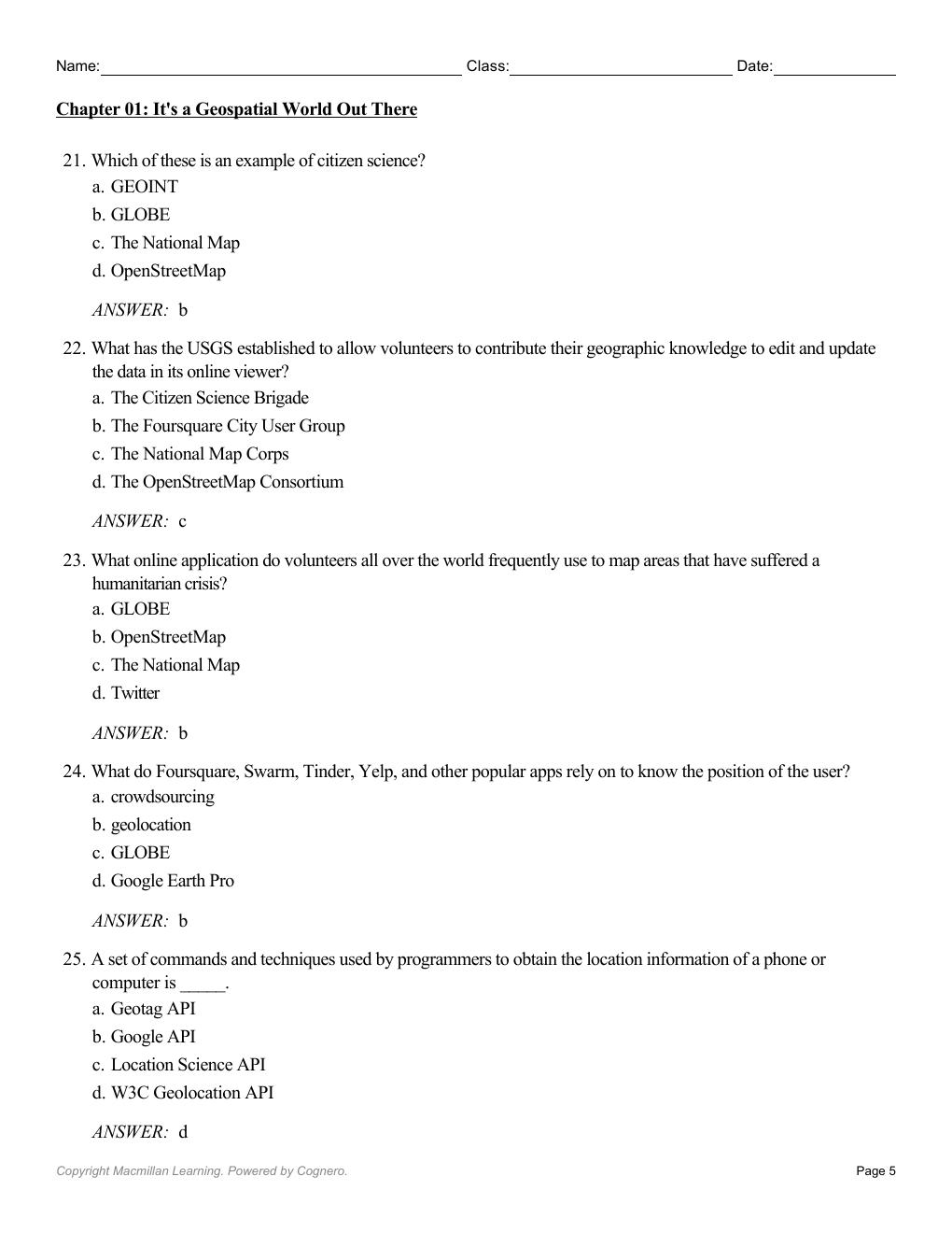 Preview page 7 of Test Bank For Introduction to Geospatial Technology 6th Edition By Bradley Shellito