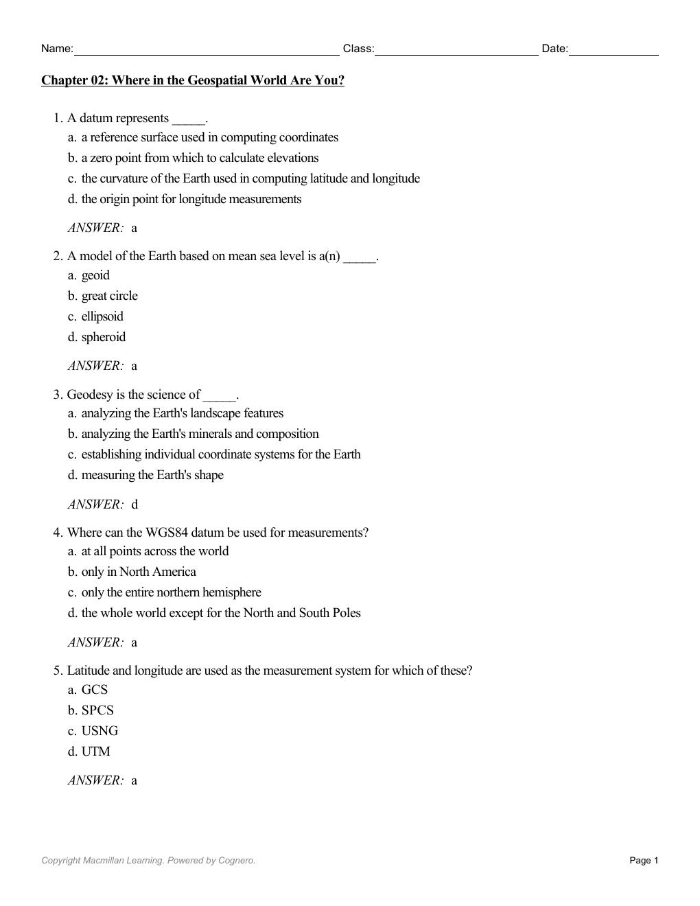 Preview page 10 of Test Bank For Introduction to Geospatial Technology 6th Edition By Bradley Shellito