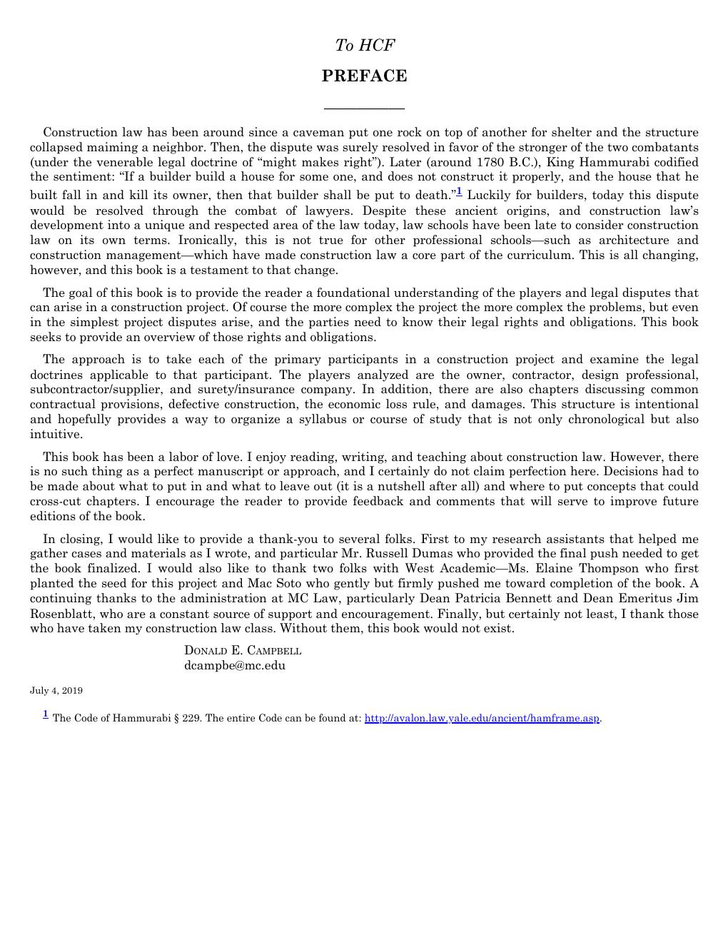 Preview page 6 of Construction Law in a Nutshell 2nd Edition By Donald Campbell