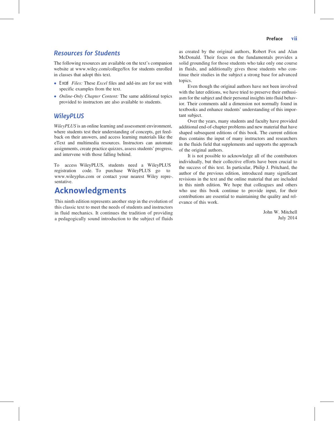 Preview page 8 of Fluid Mechanics 9th Edition By Robert Fox, Alan Mcdonald