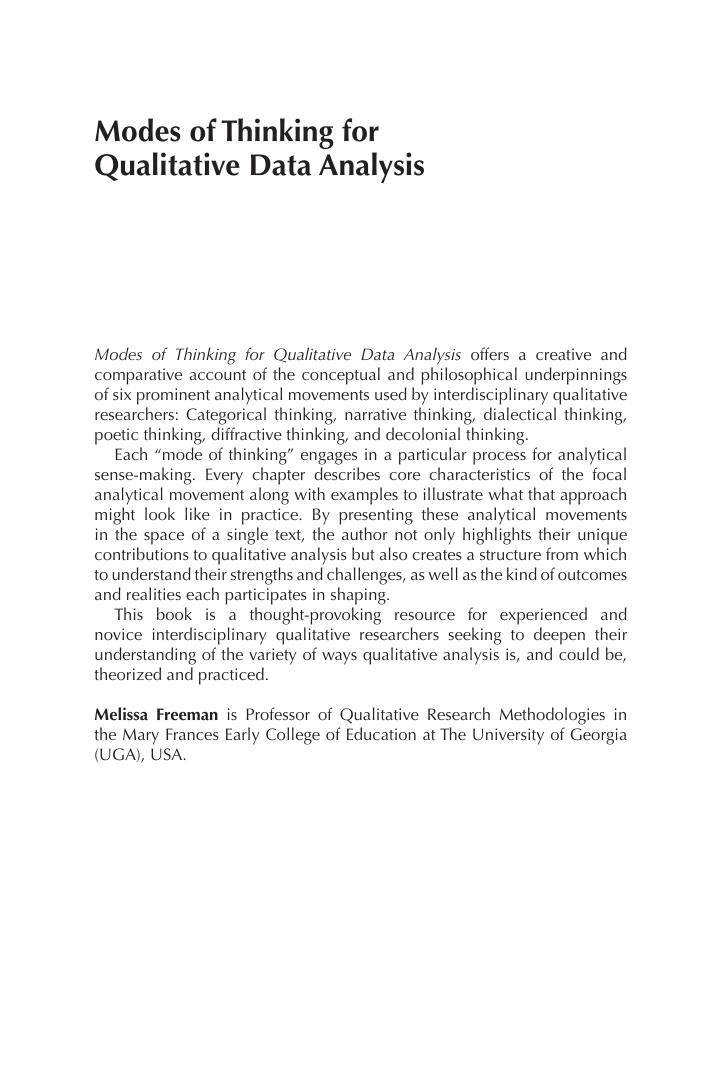 Preview page 2 of Modes of Thinking for Qualitative Data Analysis 2nd Edition By Melissa Freeman