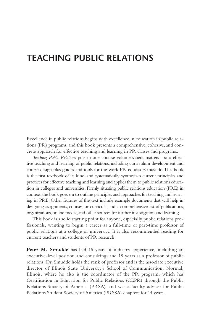Preview page 4 of Teaching Public Relations Principles and Practices for Effective Learning 1st Edition By Peter M. Smudde