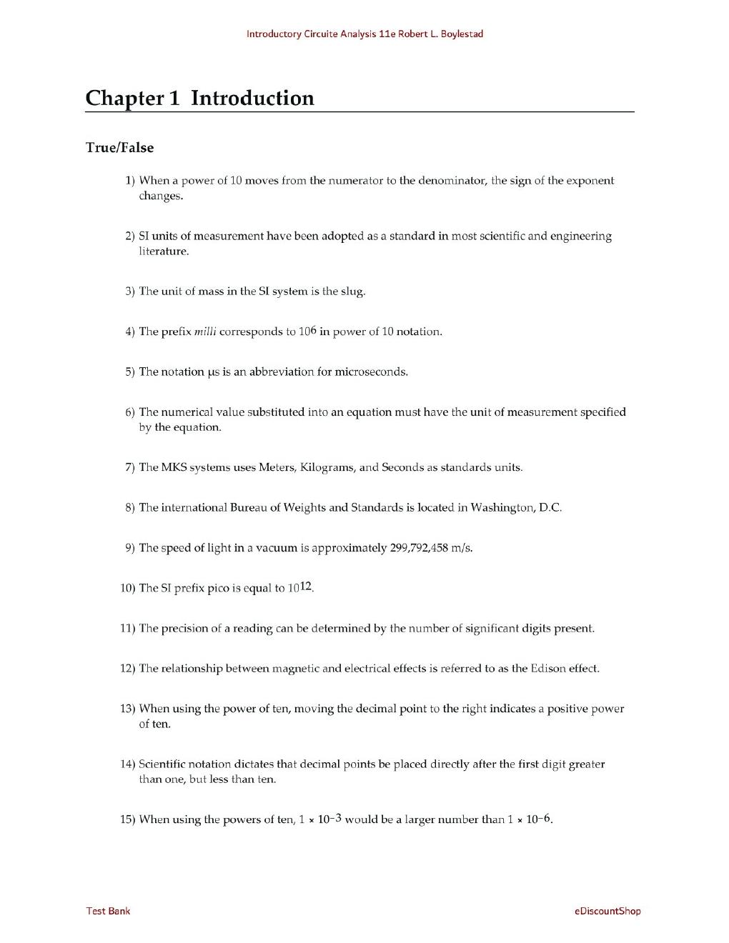 Preview page 4 of Test Bank For Introductory Circuite Analysis 11th Edition By Robert L. Boylestad