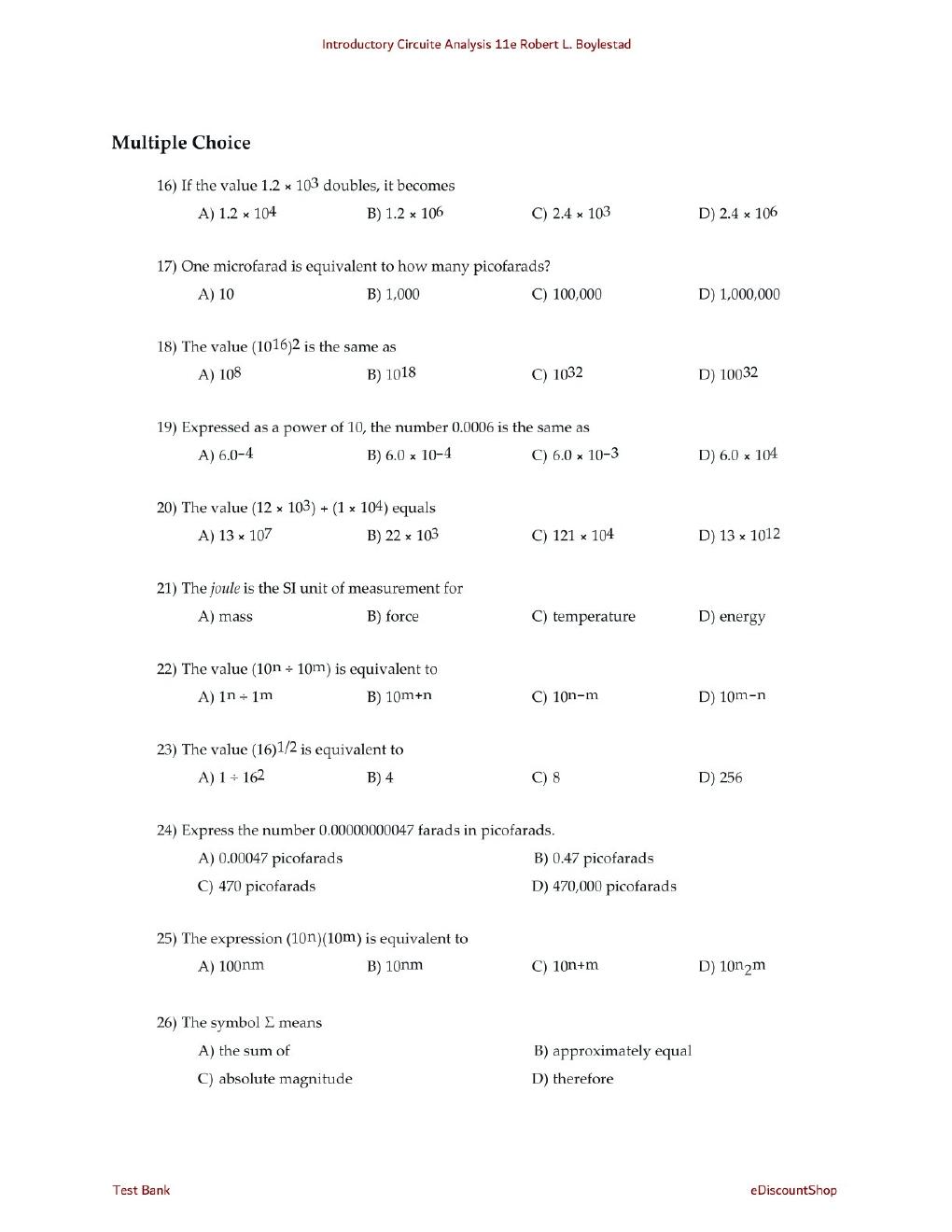 Preview page 5 of Test Bank For Introductory Circuite Analysis 11th Edition By Robert L. Boylestad