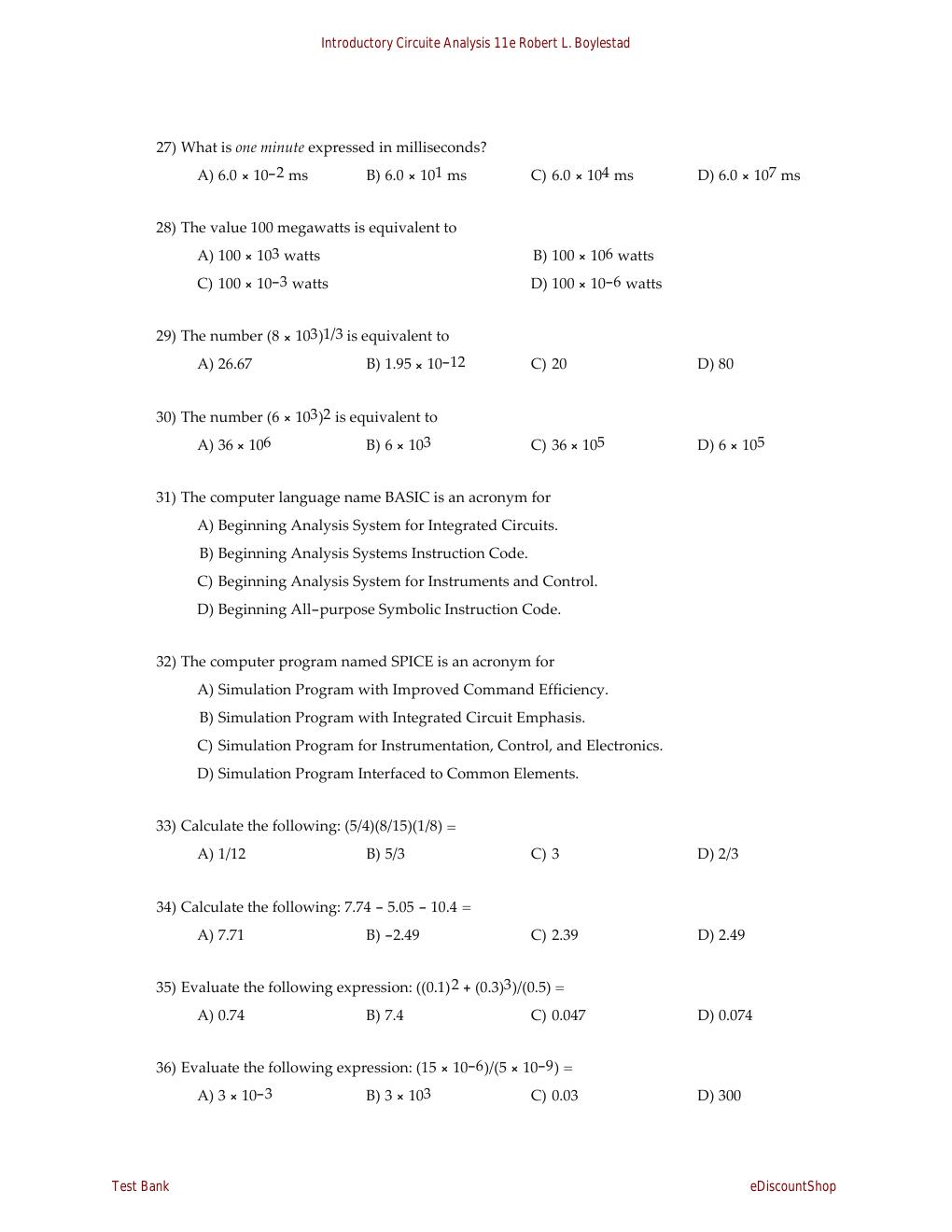 Preview page 6 of Test Bank For Introductory Circuite Analysis 11th Edition By Robert L. Boylestad