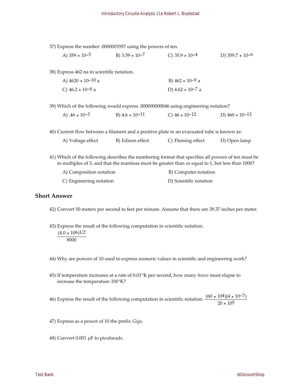 Preview page 7 of Test Bank For Introductory Circuite Analysis 11th Edition By Robert L. Boylestad