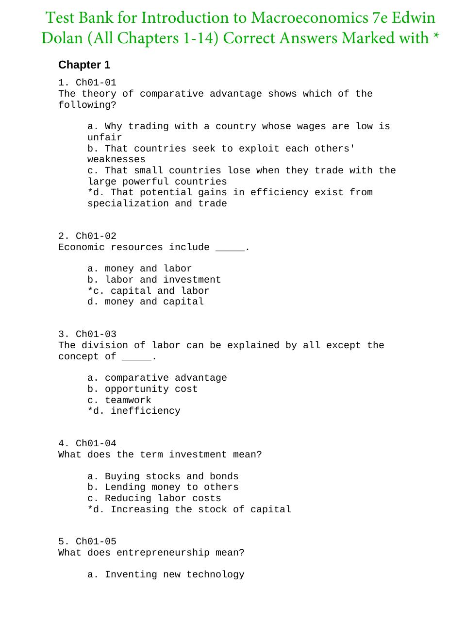 Preview page 2 of Introduction to Macroeconomics 7th Edition By  Edwin Dolan | Test Bank |