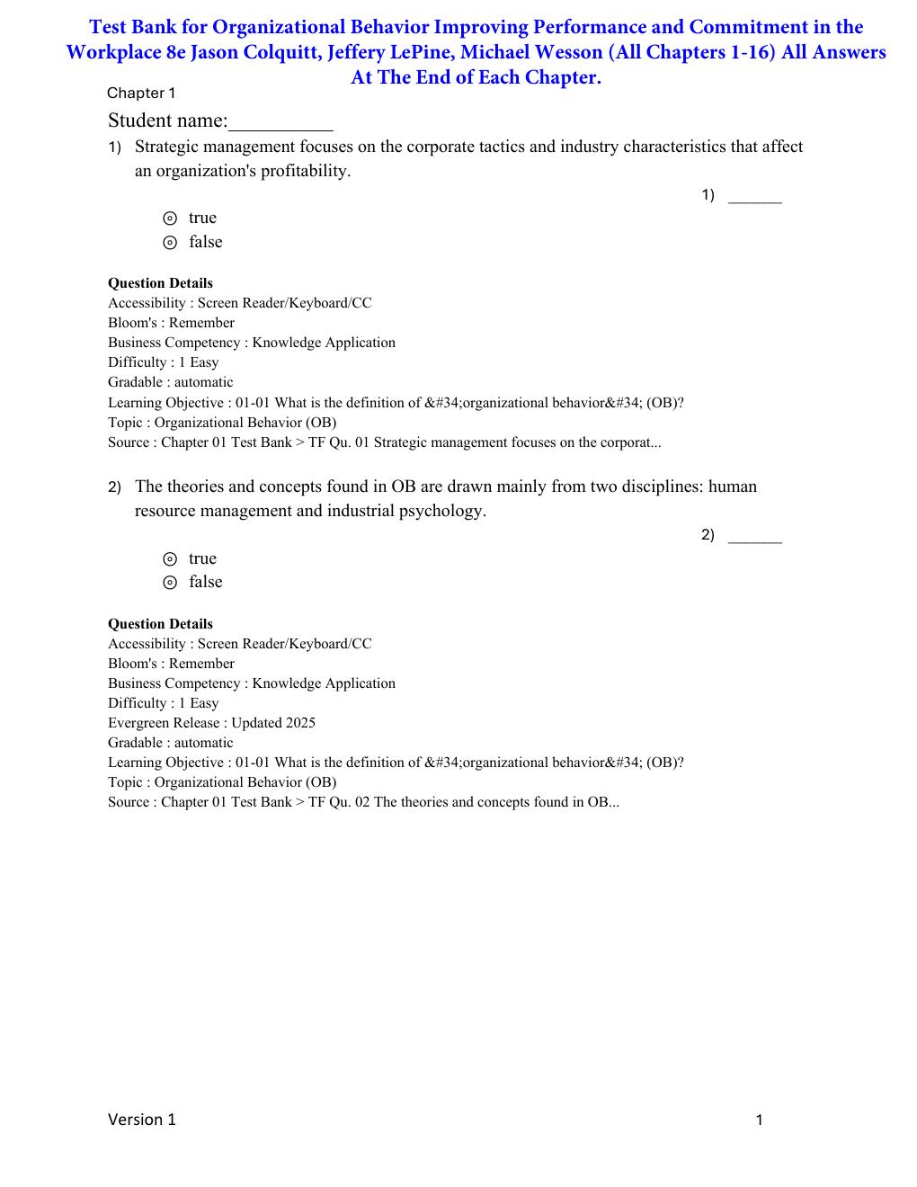 Preview page 2 of Organizational Behavior Improving Performance and Commitment in the Workplace 8th Edition By Jason Colquitt, Jeffery LeP