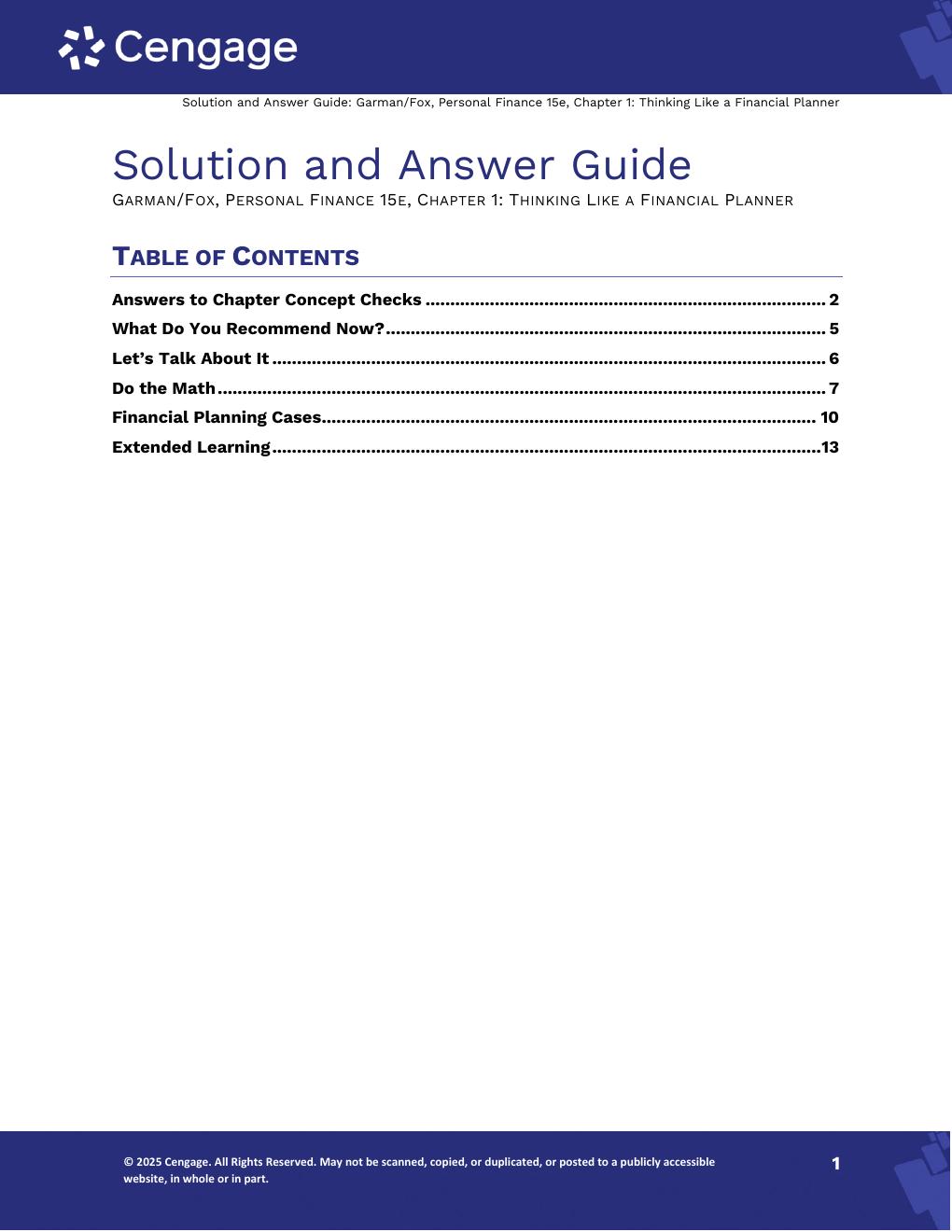 Preview page 2 of Personal Finance 15th Edition By Thomas Garman, Jonathan Fox | Solutions Manual |