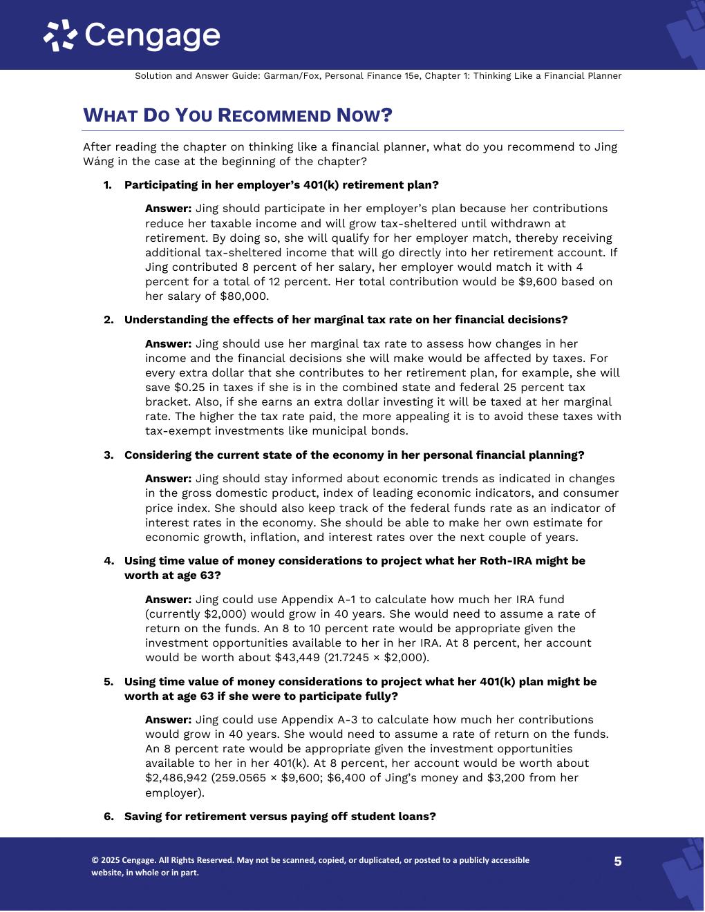 Preview page 6 of Personal Finance 15th Edition By Thomas Garman, Jonathan Fox | Solutions Manual |